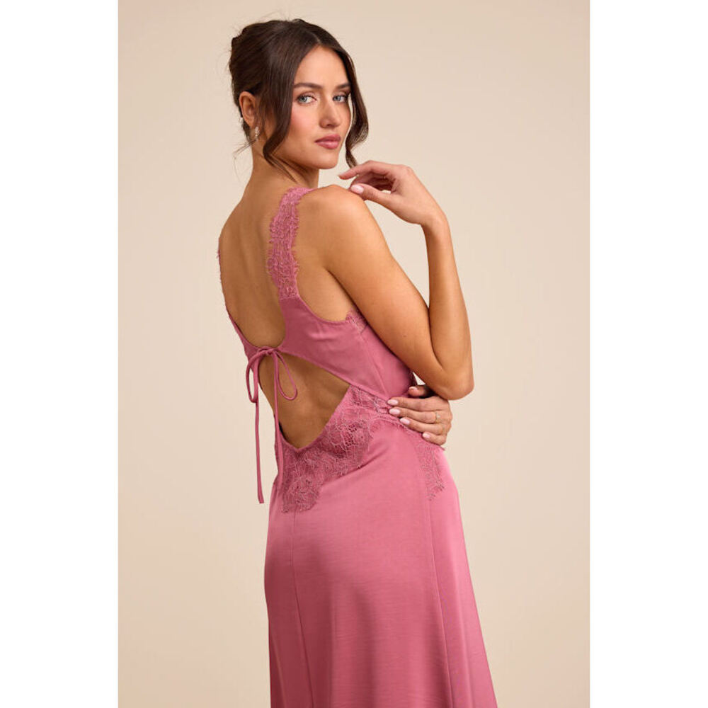Lulus Alayah Dusty Rose Satin Lace Tie-back Midi Dress Pink - Size M